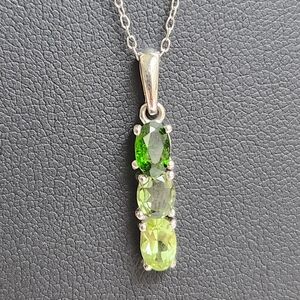 Natural Trio Diopside, Peridot & Apatite Gemstones 925 Pendant & Necklace 18"